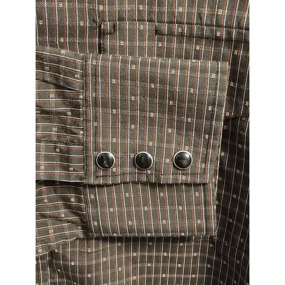 Panhandle Slim Western Shirt Mens Sz 17 36 Black Pearl Snaps Brown with Stripes - Picture 7 of 12